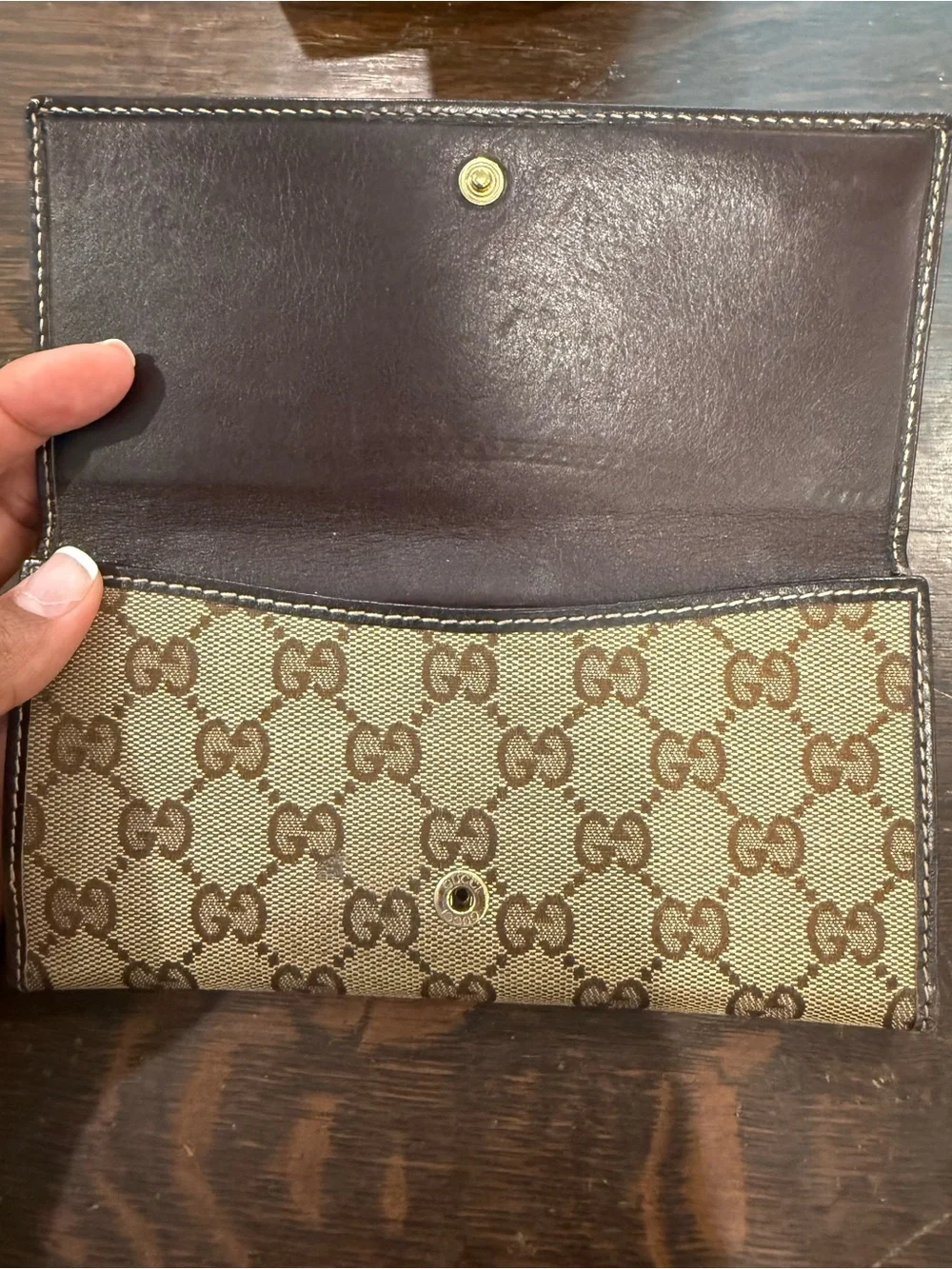 Gucci Brown Leather and Beige Monogram Continental Wallet - Picture 7 of 7